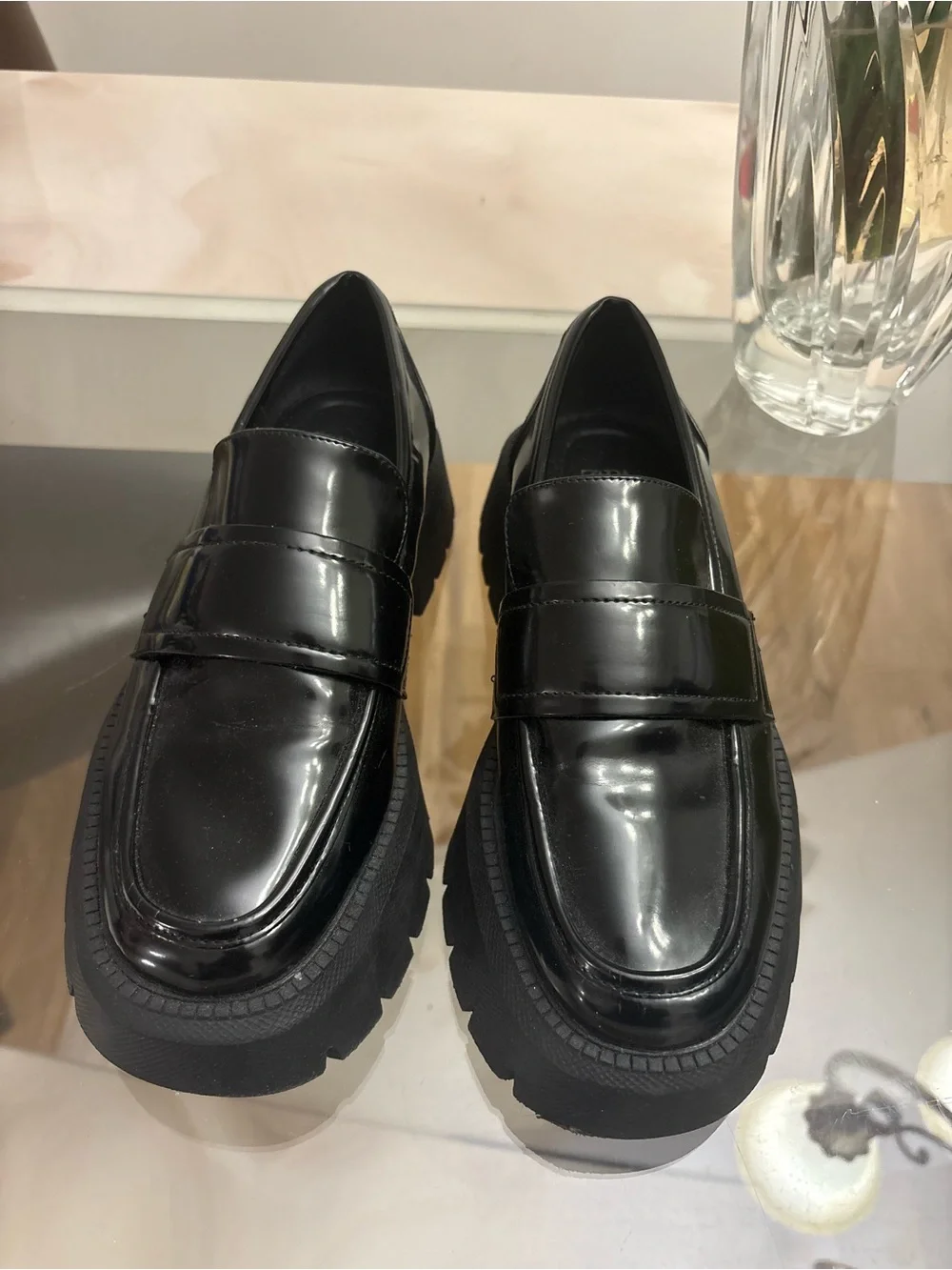 Black Chunky Platform Penny Loafers for Women size 36